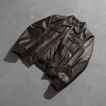 Aaron Brown Leather Bomber Jacket