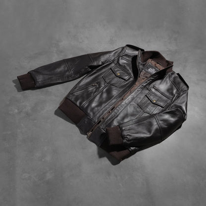 Agent Shadow Brown Leather Bomber Jacket