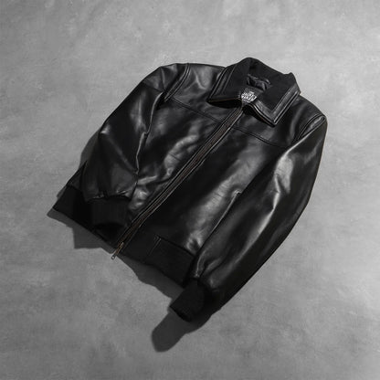 Air Rolf Black Leather Bomber Jacket