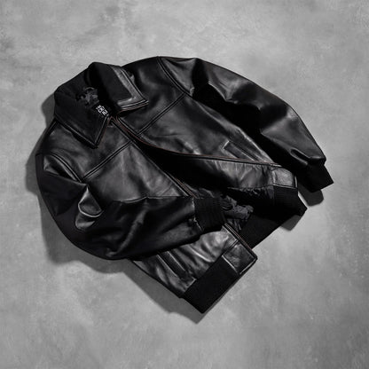 Air Rolf Black Leather Bomber Jacket