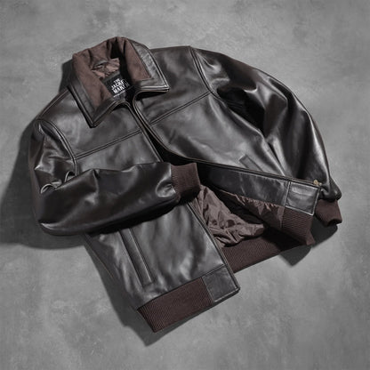 Air Rolf Brown Leather Bomber Jacket