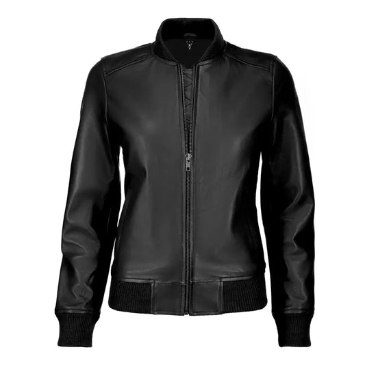 Women Black Bomber Leather Jacket