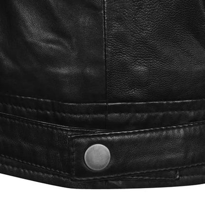 Men's Black Leather Club Collar Regular Fit Jacket