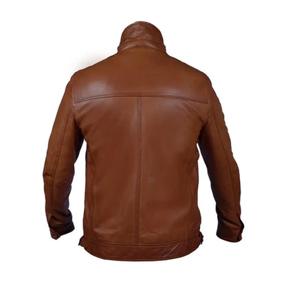 Men's Brown Leather Club Collar Regular Fit Jacket