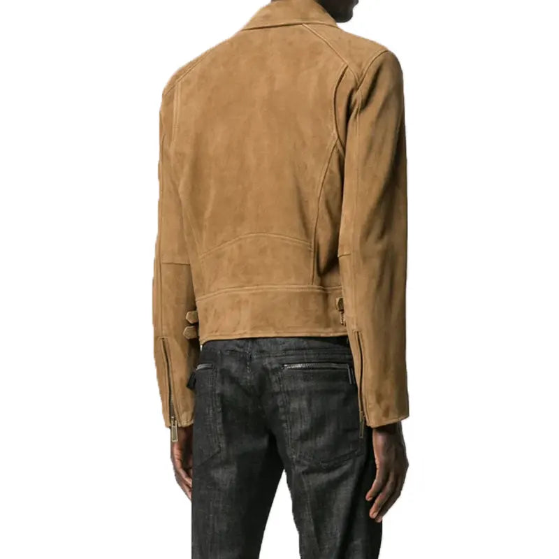 Brown Suede Leather Biker Jacket for Men