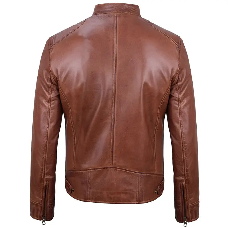 Mens Cognac Cafe Racer Leather Jacket