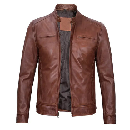 Mens Cognac Cafe Racer Leather Jacket