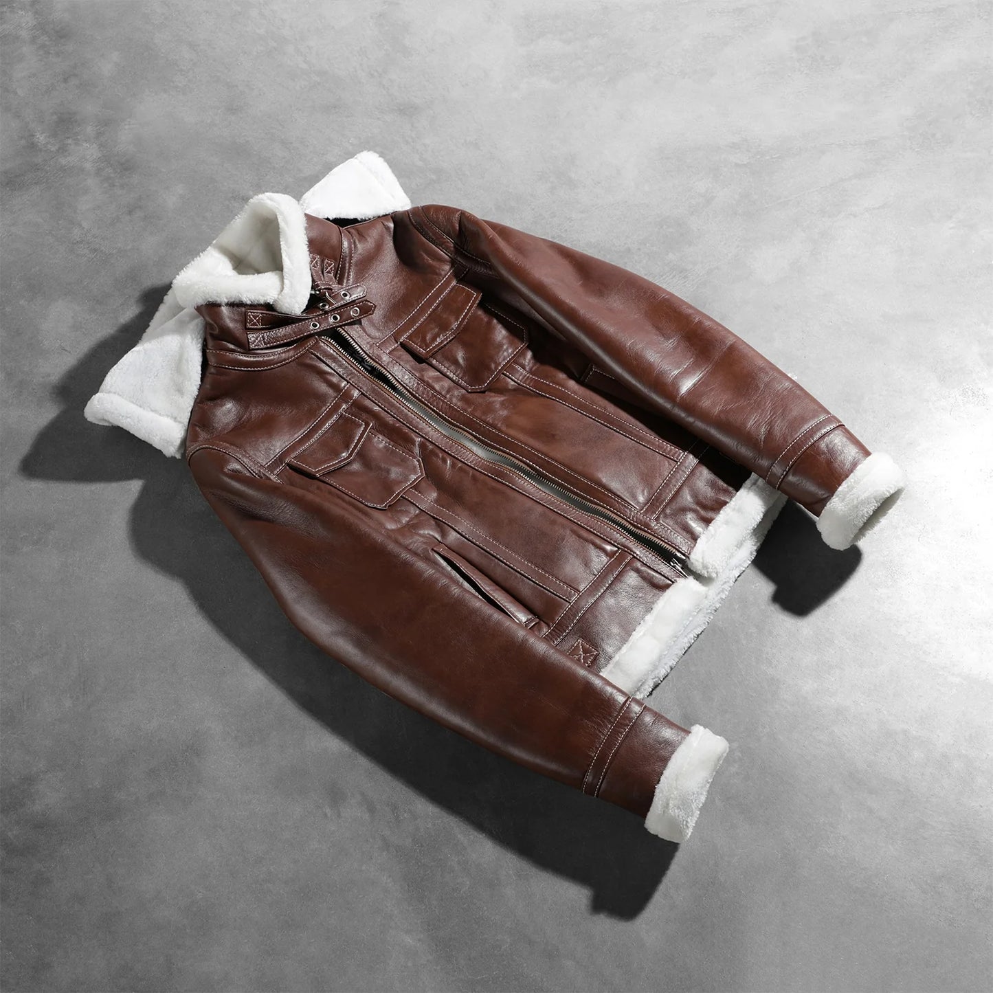 Fiona Brown Hooded Shearling Leather Jacket