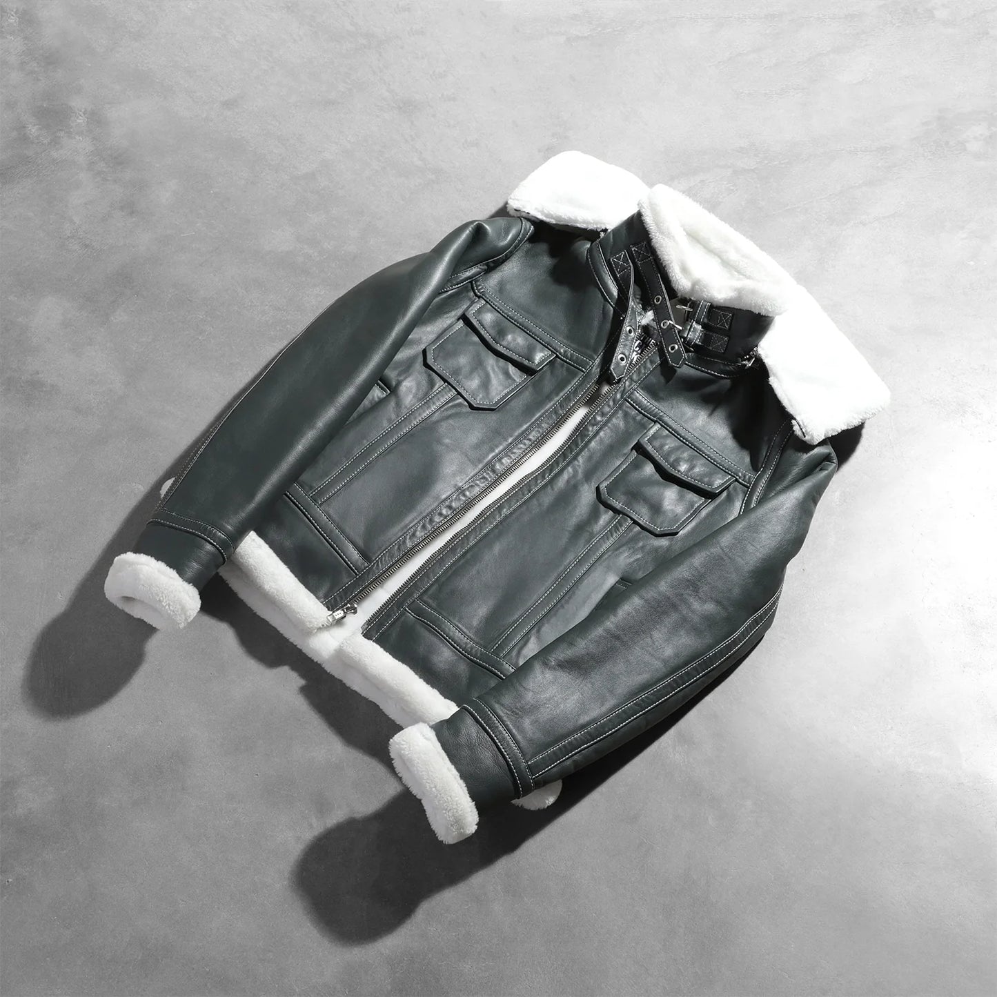 Fiona Green Hooded Shearling Leather Jacket