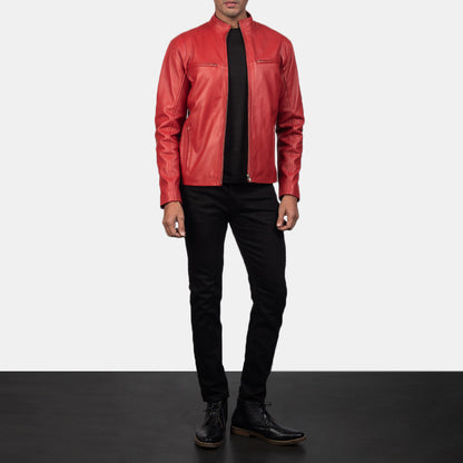 Ionic Red Leather Biker Jacket