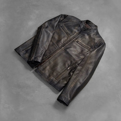 Ionic Distressed Brown Leather Biker Jacket