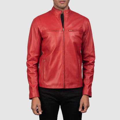 Ionic Red Leather Biker Jacket