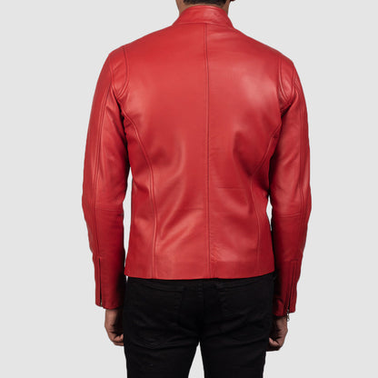 Ionic Red Leather Biker Jacket