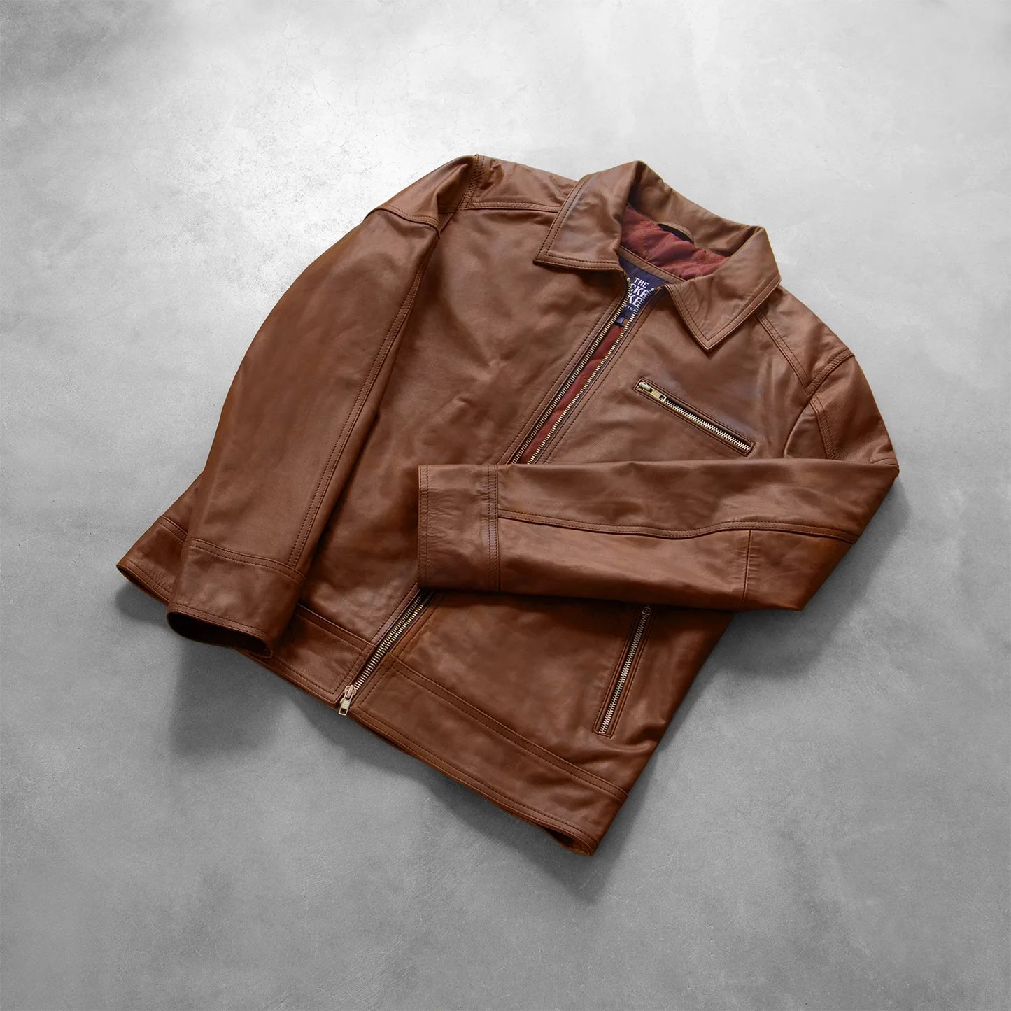 Lavendard Brown Leather Biker Jacket