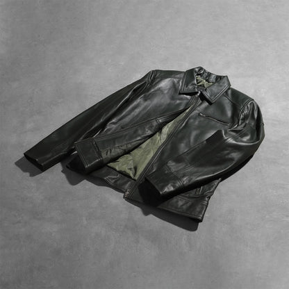 Lavendard Green Leather Biker Jacket