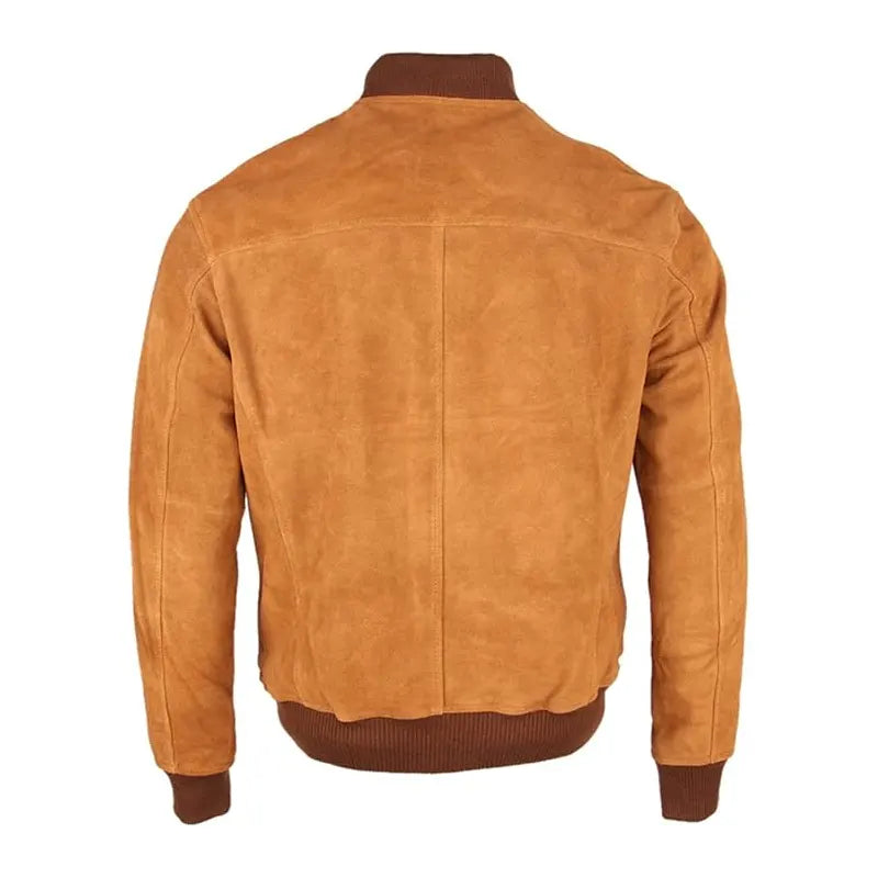 Men's Brown Suede Biker Bomber Leather Jacket