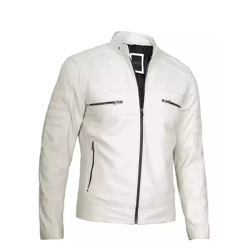 Men’s Off White Café Racer Leather Jacket