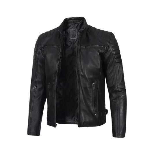 Men_s Black Cafe Racer Padded Jacket