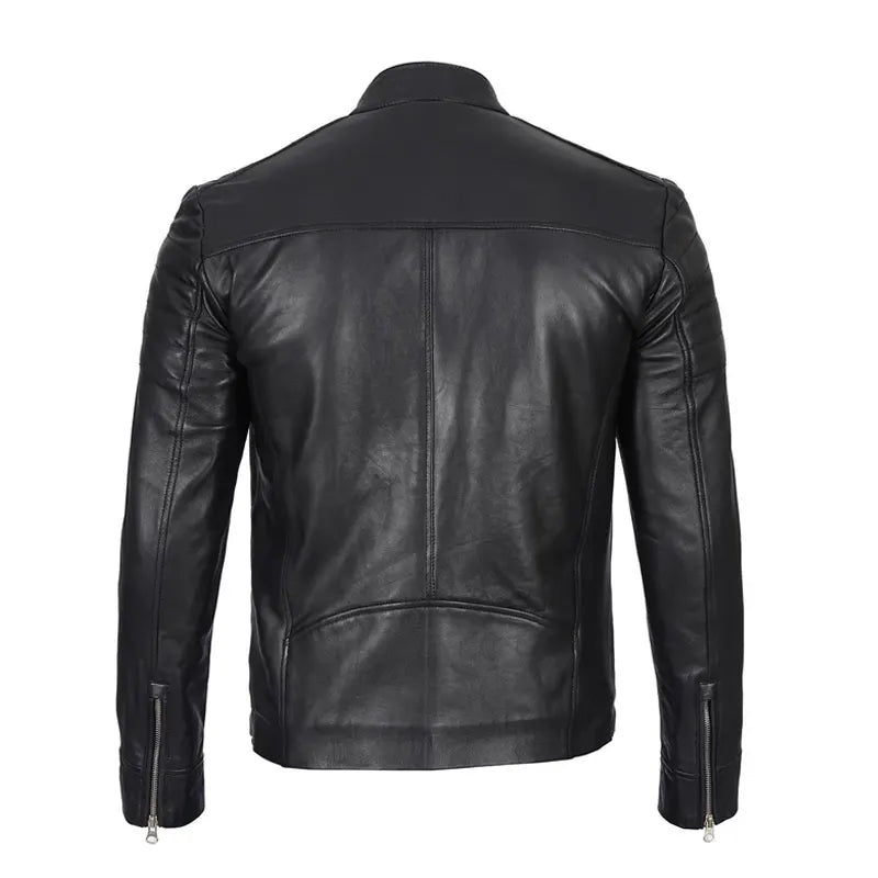 Mens Black Cafe Racer Real Leather Jacket