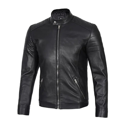 Mens Black Cafe Racer Real Leather Jacket