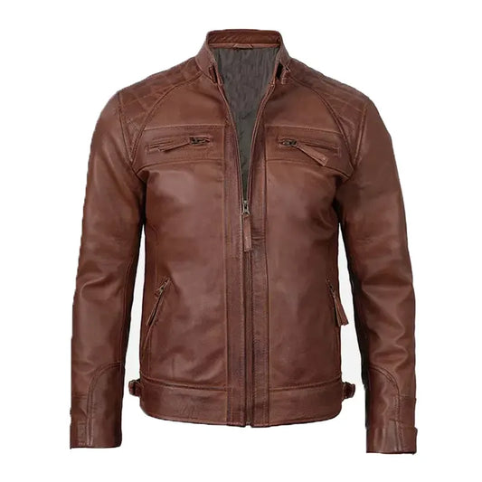 Men's Brown Cafe Racer Leather Jacket