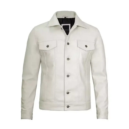 Men’s Off White Leather Trucker Jacket