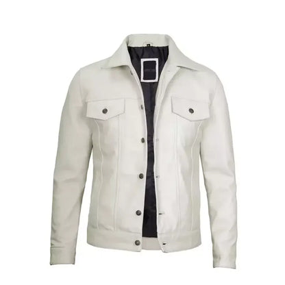 Men’s Off White Leather Trucker Jacket