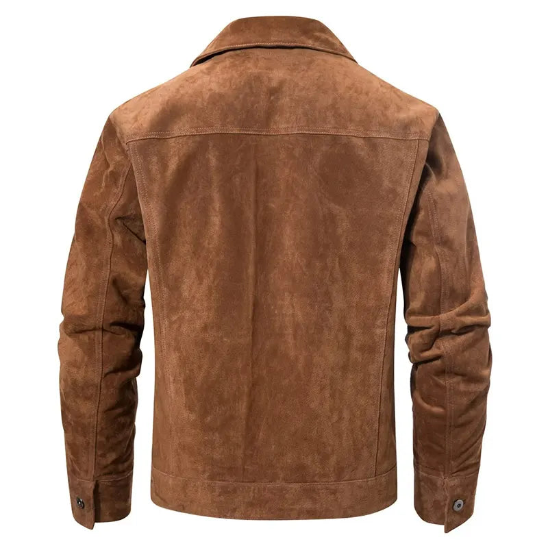 Men's Shirt Style Brown Suede Leather Jacket