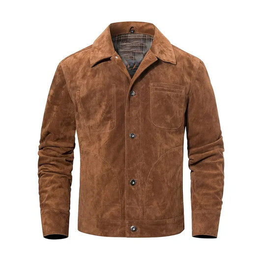 Men's Shirt Style Brown Suede Leather Jacket