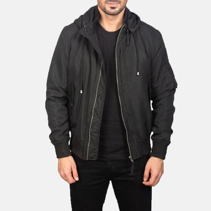 Hanklin Ma-1 Black Hooded Bomber Jacket