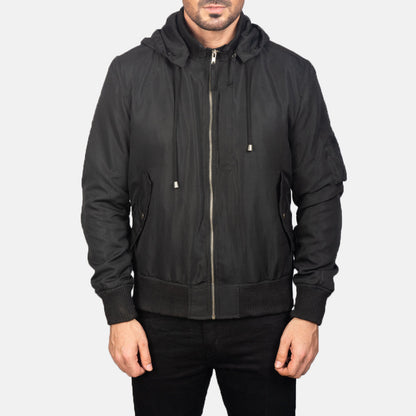 Hanklin Ma-1 Black Hooded Bomber Jacket