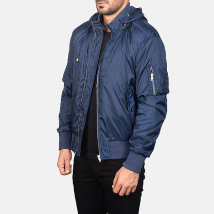 Hanklin Ma-1 Blue Hooded Bomber Jacket