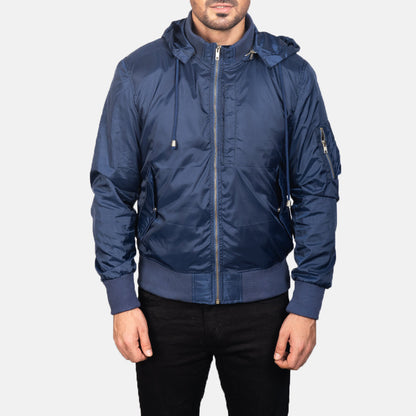 Hanklin Ma-1 Blue Hooded Bomber Jacket