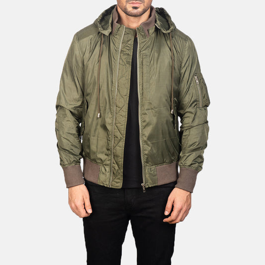 Hanklin Ma-1 Green Hooded Bomber Jacket