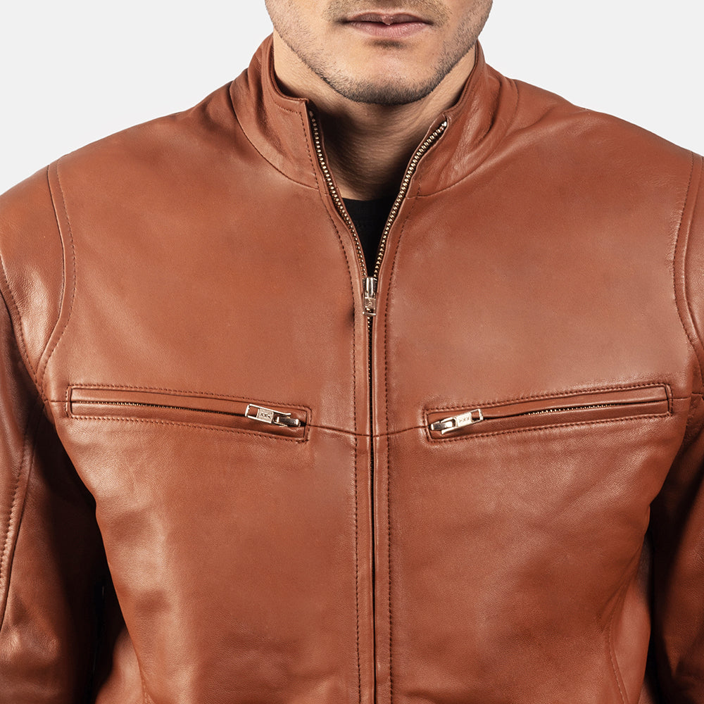 Ionic Brown Leather Biker Jacket