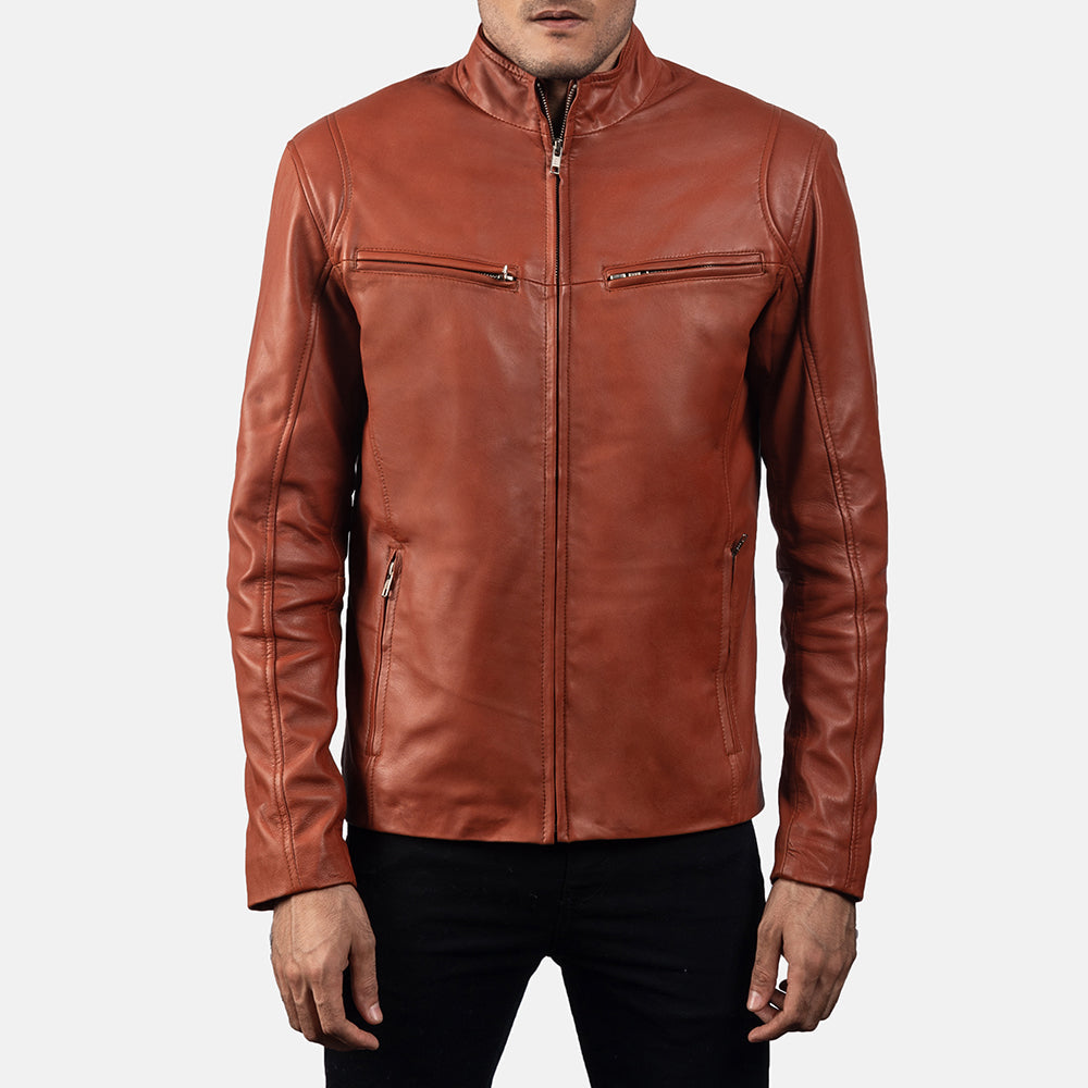 Ionic Tan Brown Leather Biker Jacket