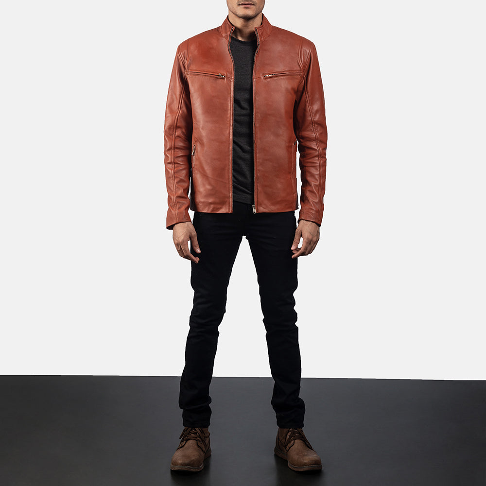 Ionic Tan Brown Leather Biker Jacket