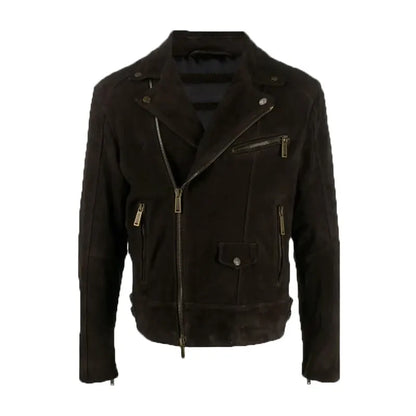 Mens Black Suede Leather Biker Jacket