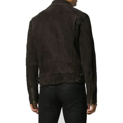 Mens Black Suede Leather Biker Jacket