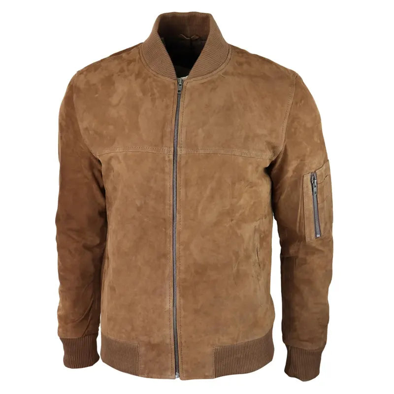 Mens Genuine Suede Bomber Jacket