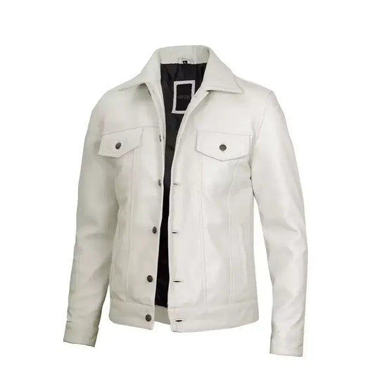 Men’s Off White Leather Trucker Jacket