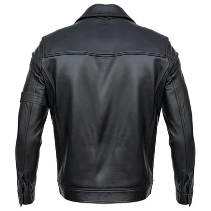 Slim Fit Classic Black Trucker Leather Jacket