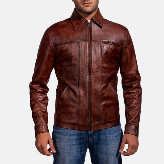 Abstract Maroon Leather Jacket