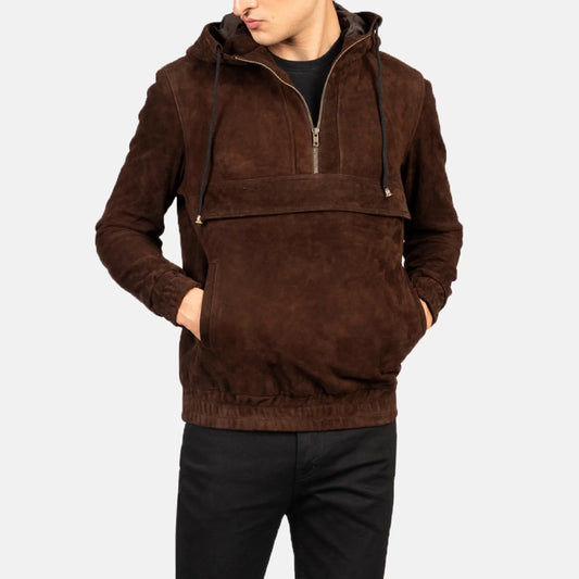 Kenton Hooded Mocha Suede Pullover Jacket