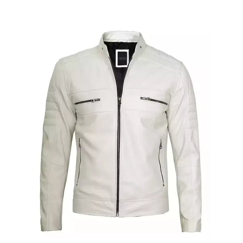 Men’s Off White Café Racer Leather Jacket