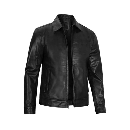 Men’s Shirt Style Black Leather Jacket