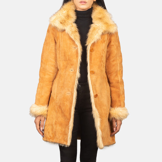 Erica Shearling Beige Leather Coat